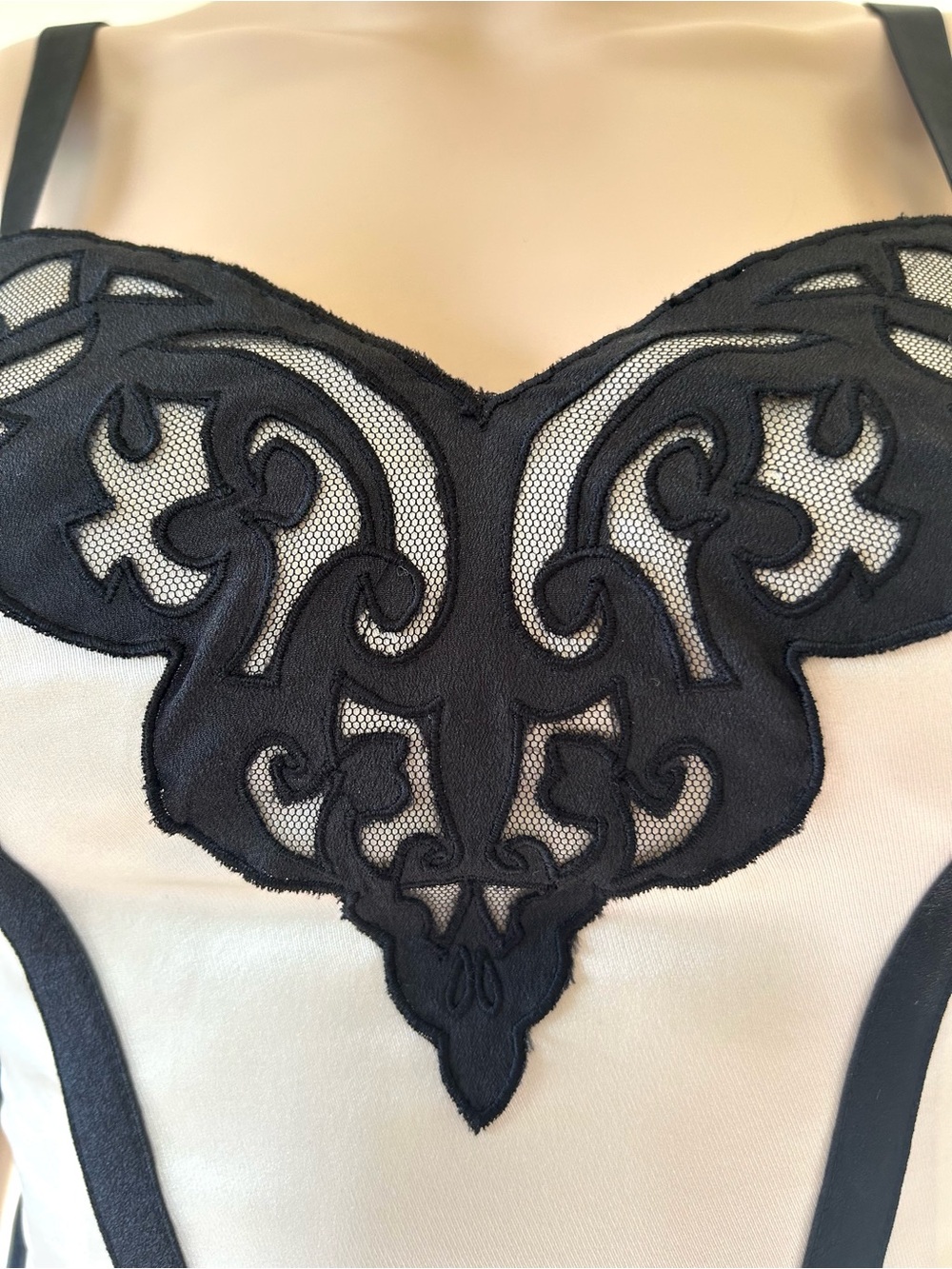 bebe Cream Strapless Satin Top with Black Brand Tag - Picture 7 of 10